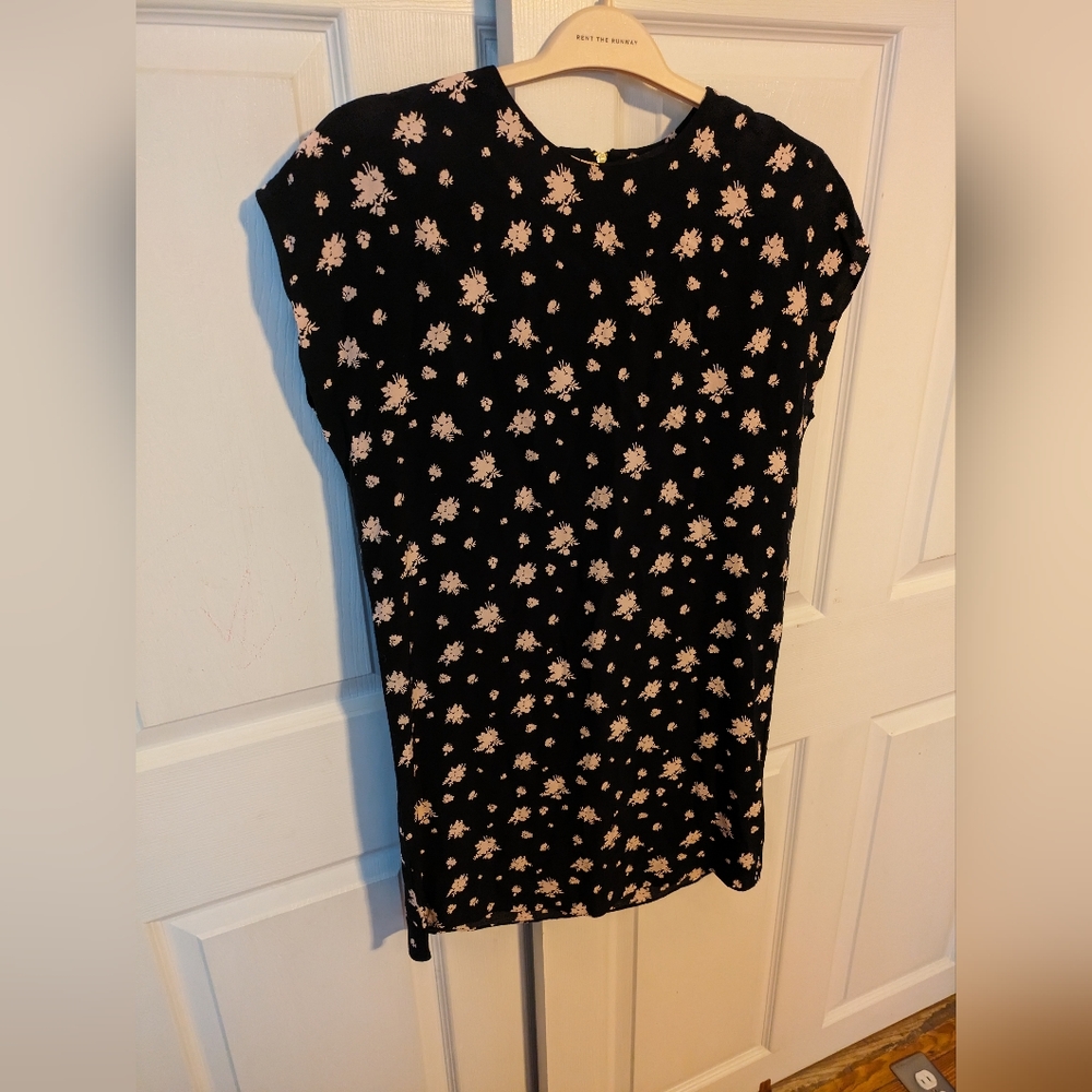 & Other Stories Navy Sheath Dress with Pale Pink Floral Pattern, Sz 6